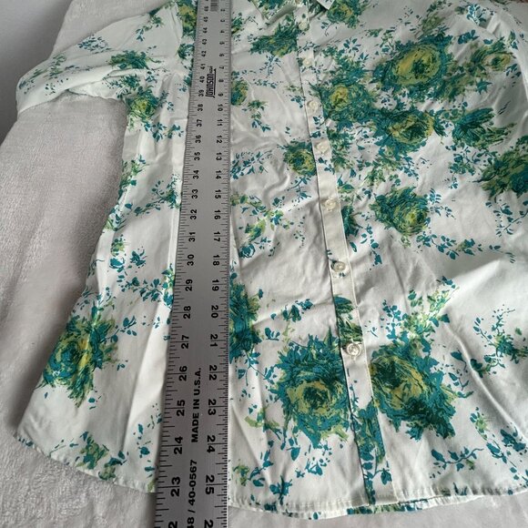 Lands' End Women No-Iron Supima Cotton Floral Button-Up Shirt Size 6 Green White - Picture 7 of 7